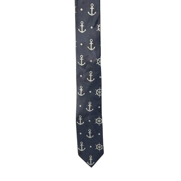Men's CYBEROPTIX THE LAB Nautical Boat Anchor 100% Silk Silver Gray Neck Tie - Picture 1 of 4